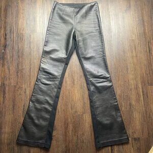 Vintage Y2K Oscar Leopold Black Leather Lambskin Low Rise Flare Pants Size M